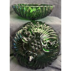 Anchor Hocking Vintage Emerald Green Glass Serving Bowl w/Feet 8.5"x 2 3/4"